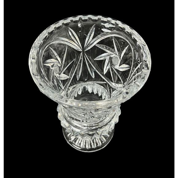 Vase Thick Pressed Glass Trumpet Pinwheel Design 8.5" Footed Heavy Home Decor - Picture 10 of 12